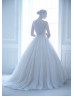 Richly Beaded Ivory Tulle Sheer Buttons Back Wedding Dress